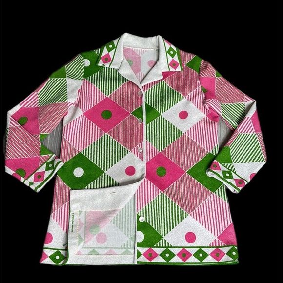 Vintage 1970s Abstract Polyester Button Front Top - Picture 4 of 16